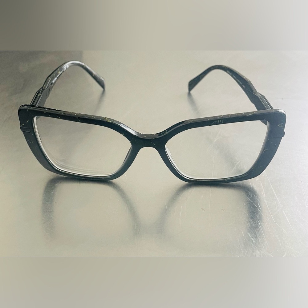PRADA VPR O3Z Eyeglasses Black / White Marbled Square Eyeglasses With Hard Case - Picture 2 of 12